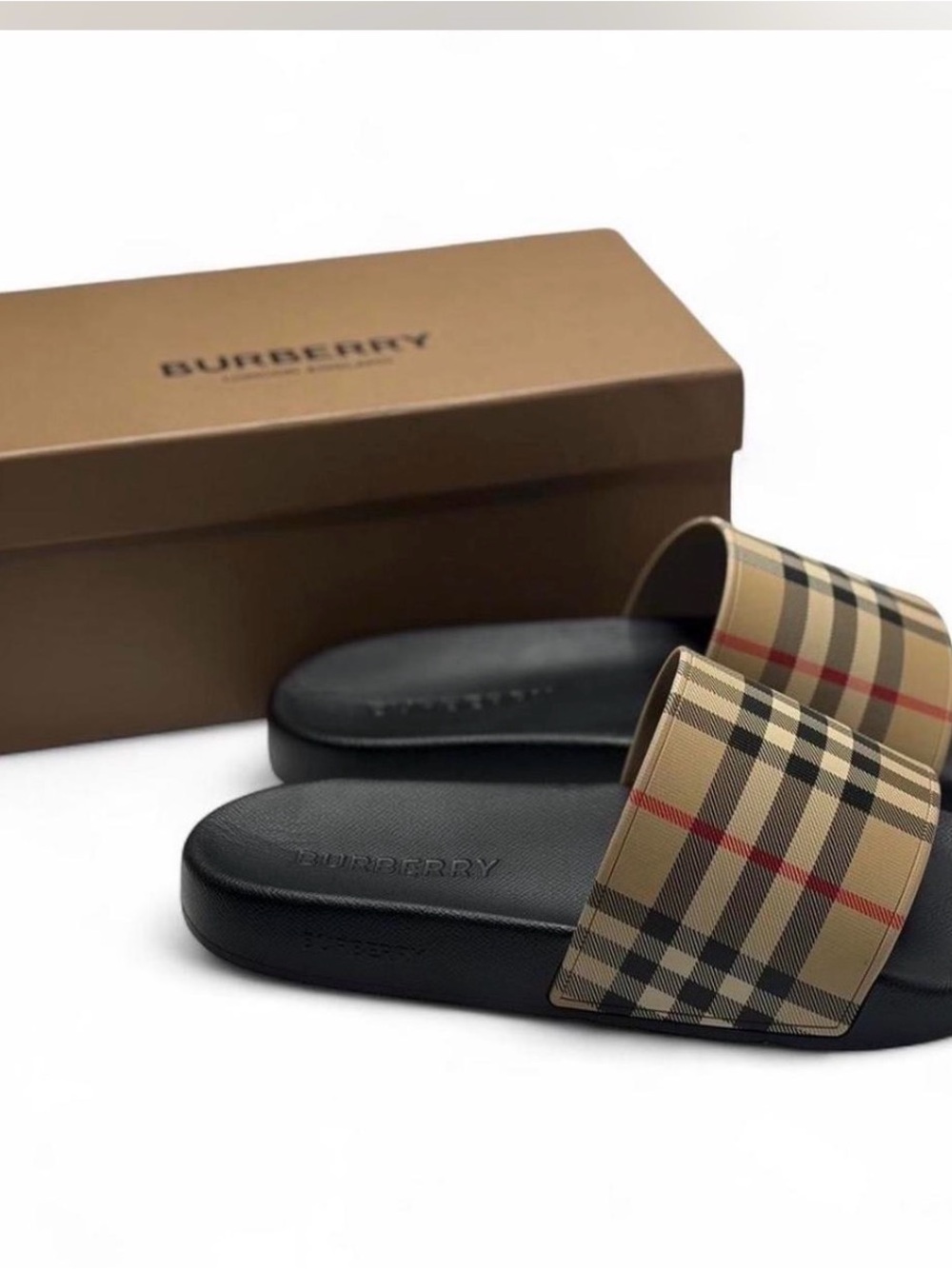 NWT🆕$425 Burberry Furley Vintage Check Slides Eur 38